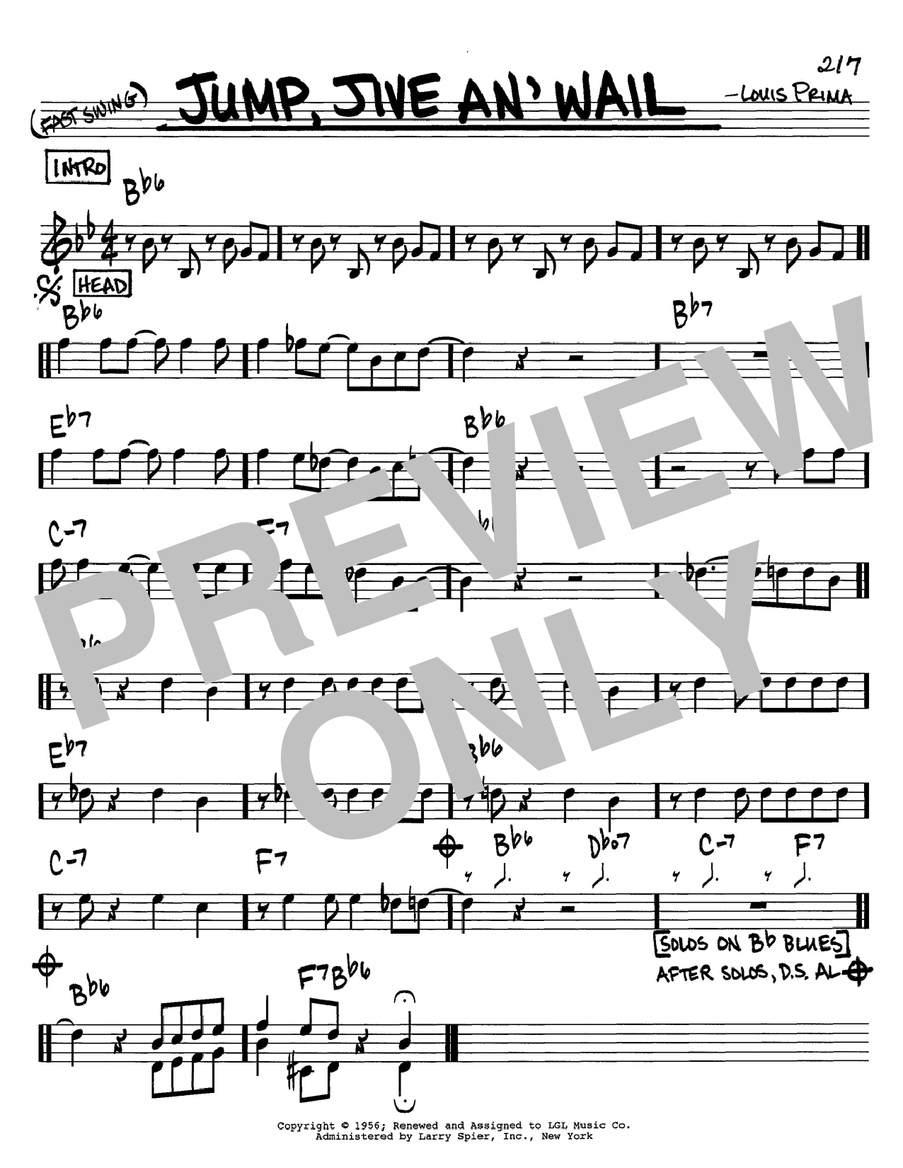 Learn to play Louis Prima Jump, Jive An' Wail sheet music for Alto Saxophone in minutes. Louis Prima Jump, Jive An' Wail sheet music notes and chords