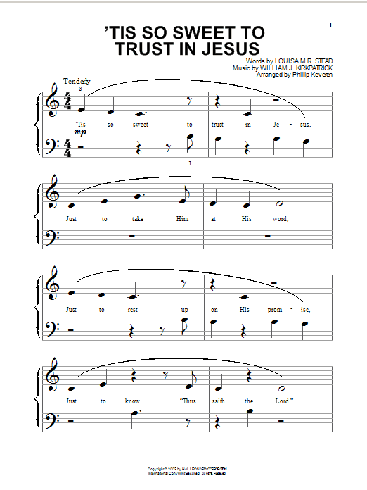 Learn to play William J. Kirkpatrick 'Tis So Sweet To Trust In Jesus sheet music for Piano in minutes. William J. Kirkpatrick 'Tis So Sweet To Trust In Jesus sheet music preview music notes and score for Piano including 3 page(s)
