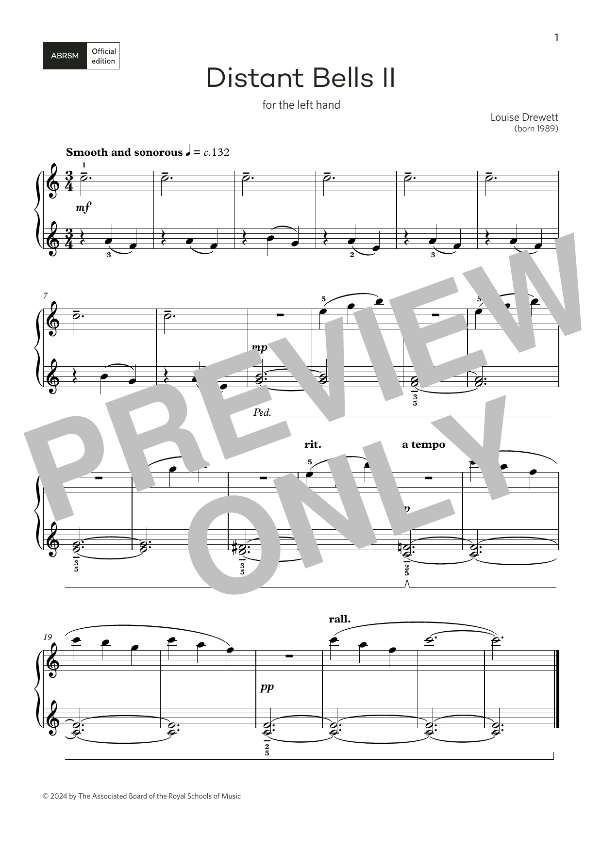 Louise Drewett Distant Bells II: for left and right hand (Grade 1, list B, ABRSM Piano Syllabus 2025 & 2026) sheet music, chords, lyrics - Printable PDF for Piano Solo