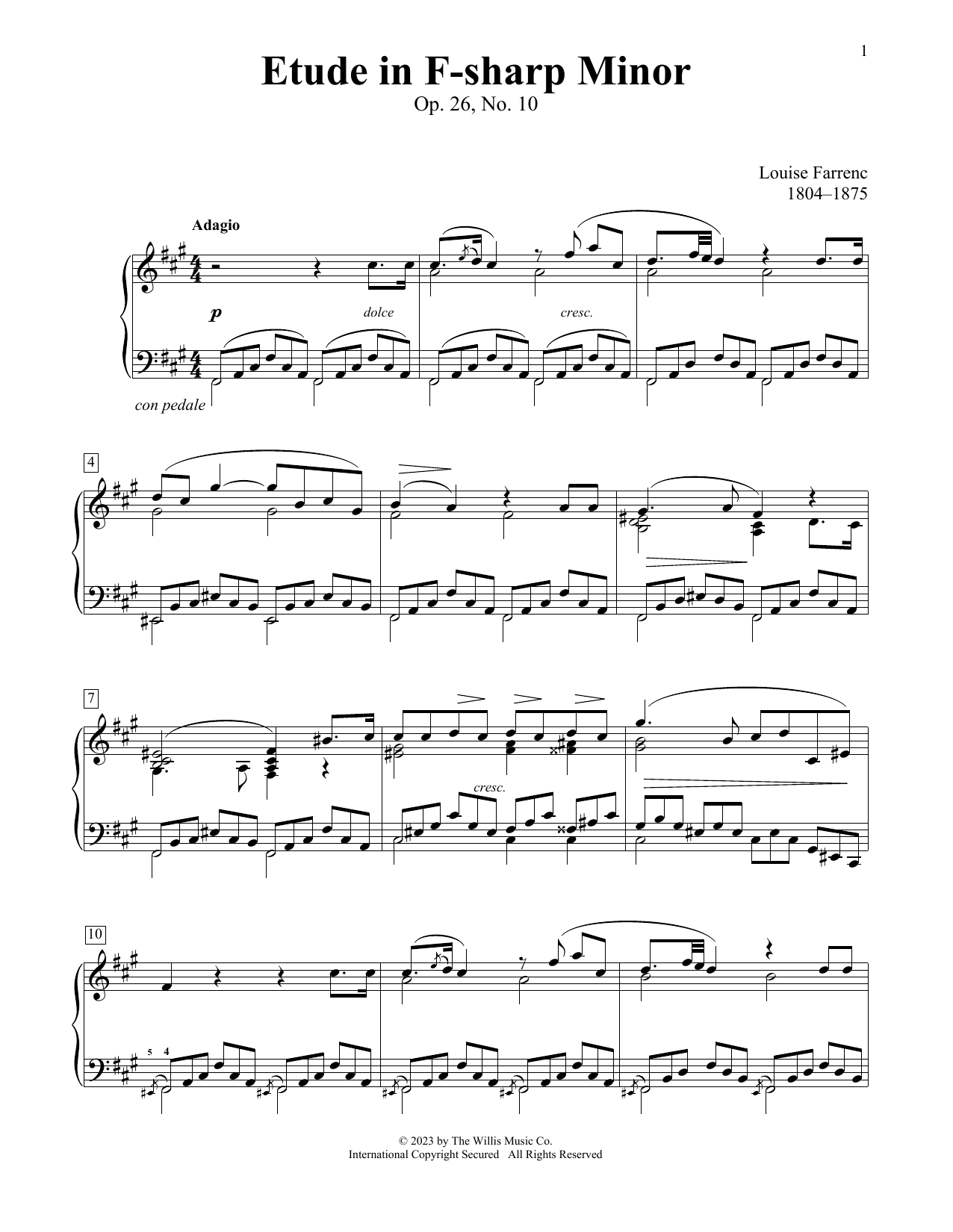 Louise Farrenc Etude In F-Sharp Minor, Op. 26, No. 10 sheet music, chords, lyrics - Printable PDF for Educational Piano