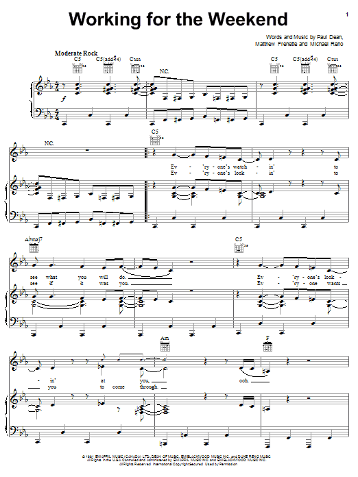 Learn to play Loverboy Working For The Weekend sheet music for Piano, Vocal & Guitar (Right-Hand Melody) in minutes. Loverboy Working For The Weekend sheet music preview music notes and score for Piano, Vocal & Guitar (Right-Hand Melody) including 5 page(s)