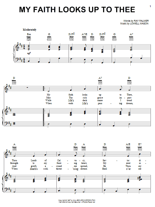 Download Lowell Mason My Faith Looks Up To Thee sheet music notes and chords for Piano, Vocal & Guitar (Right-Hand Melody) - Download Printable PDF and start playing in minutes.