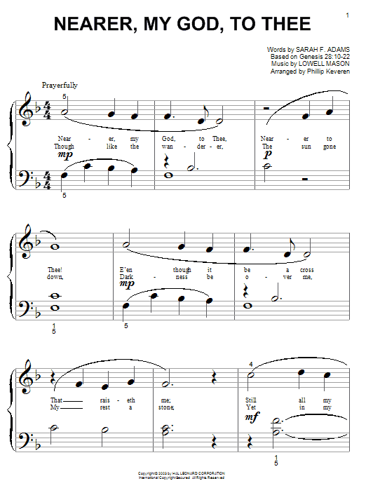 Sarah F. Adams Nearer, My God, To Thee sheet music, chords, lyrics - Printable PDF for Piano (Big Notes)