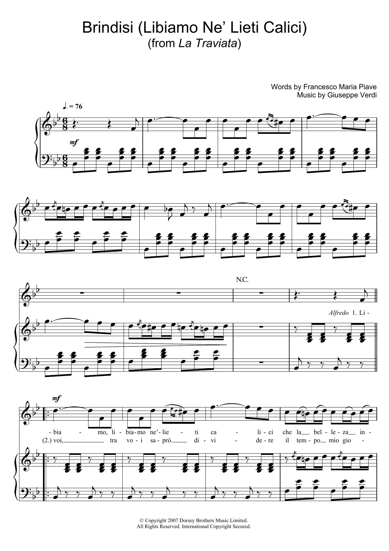 Learn to play Luciano Pavarotti Brindisi (Libiamo Ne' Lieti Calici) (from La Traviata) sheet music for Piano, Vocal & Guitar in minutes. Luciano Pavarotti Brindisi (Libiamo Ne' Lieti Calici) (from La Traviata) sheet music preview music notes and score for Piano, Vocal & Guitar including 5 page(s)