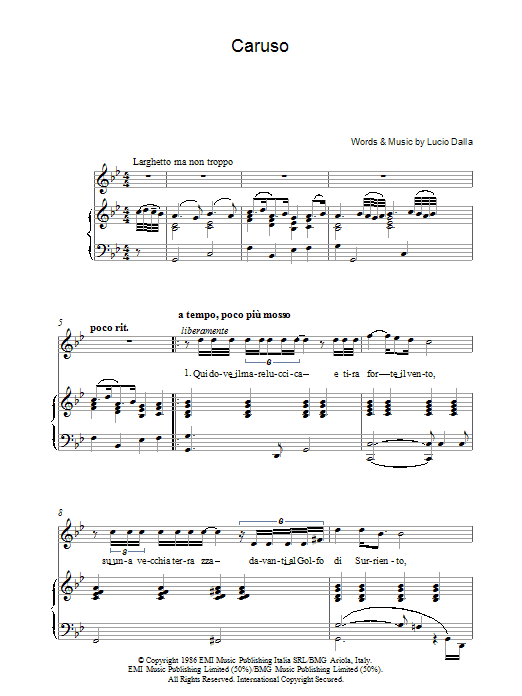 Learn to play Luciano Pavarotti Caruso sheet music for Piano, Vocal & Guitar in minutes. Luciano Pavarotti Caruso sheet music preview music notes and score for Piano, Vocal & Guitar including 3 page(s)