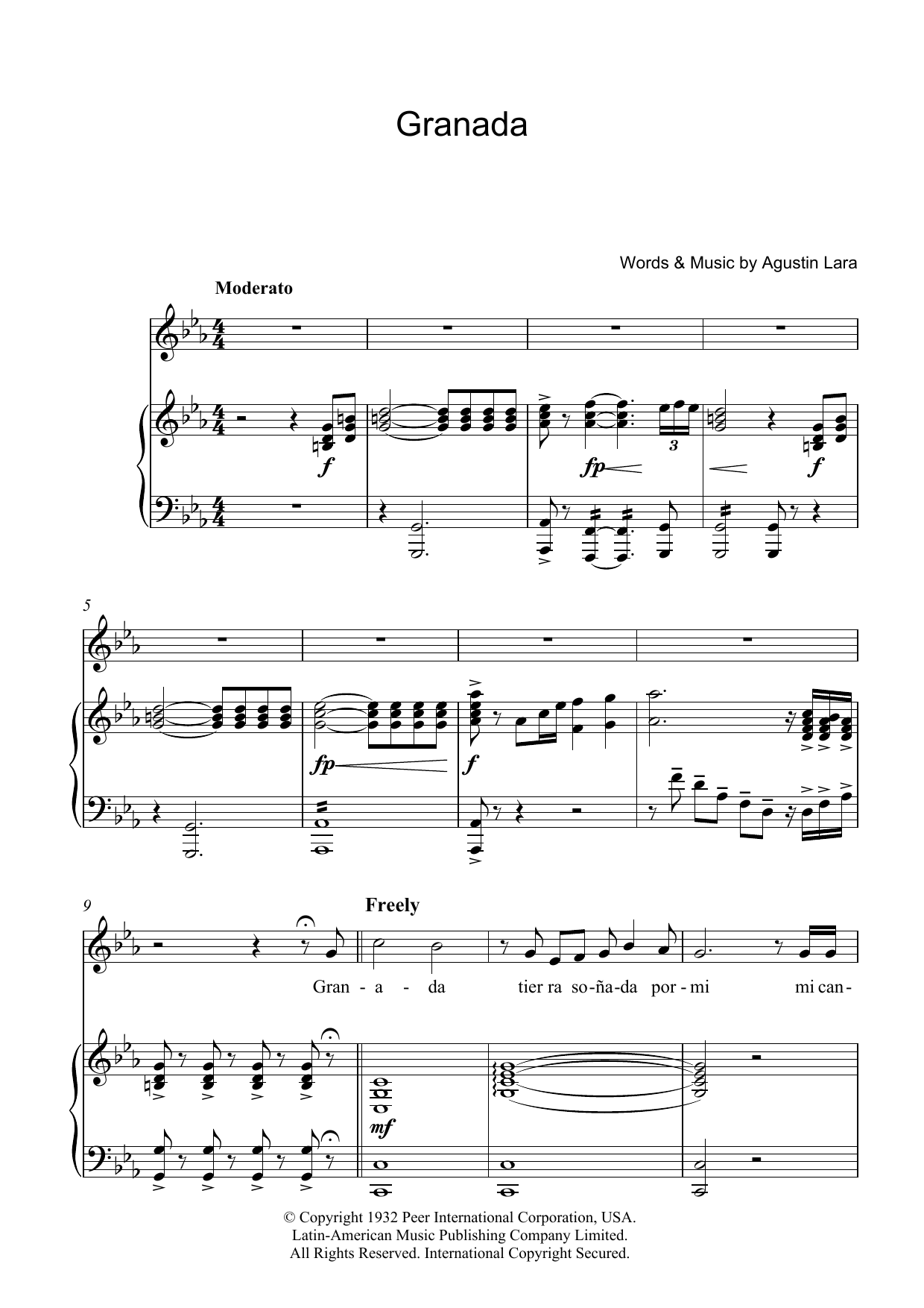 Learn to play Luciano Pavarotti Granada sheet music for Piano, Vocal & Guitar in minutes. Luciano Pavarotti Granada sheet music preview music notes and score for Piano, Vocal & Guitar including 6 page(s)