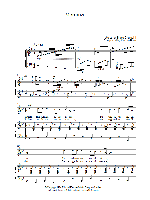 Learn to play Luciano Pavarotti Mamma sheet music for Piano, Vocal & Guitar in minutes. Luciano Pavarotti Mamma sheet music preview music notes and score for Piano, Vocal & Guitar including 4 page(s)