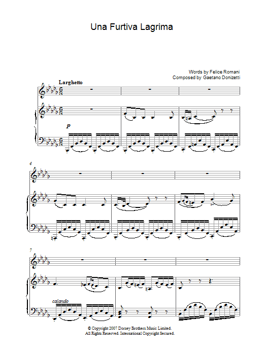Learn to play Luciano Pavarotti Una Furtiva Lagrima (A Furtive Tear) sheet music for Piano, Vocal & Guitar in minutes. Luciano Pavarotti Una Furtiva Lagrima (A Furtive Tear) sheet music preview music notes and score for Piano, Vocal & Guitar including 6 page(s)