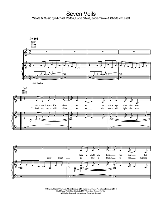 Learn to play Lucie Silvas Seven Veils sheet music for Piano, Vocal & Guitar (Right-Hand Melody) in minutes. Lucie Silvas Seven Veils sheet music notes and chords