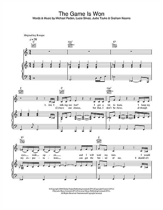 Learn to play Lucie Silvas The Game Is Won sheet music for Piano, Vocal & Guitar (Right-Hand Melody) in minutes. Lucie Silvas The Game Is Won sheet music notes and chords