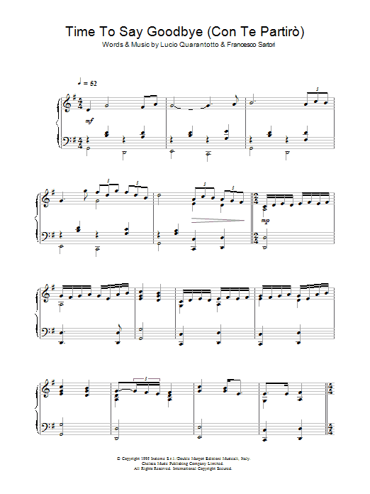 Lucio Quarantotto Time To Say Goodbye (Con Te Partiro) sheet music preview music notes and score for Piano including 4 page(s)