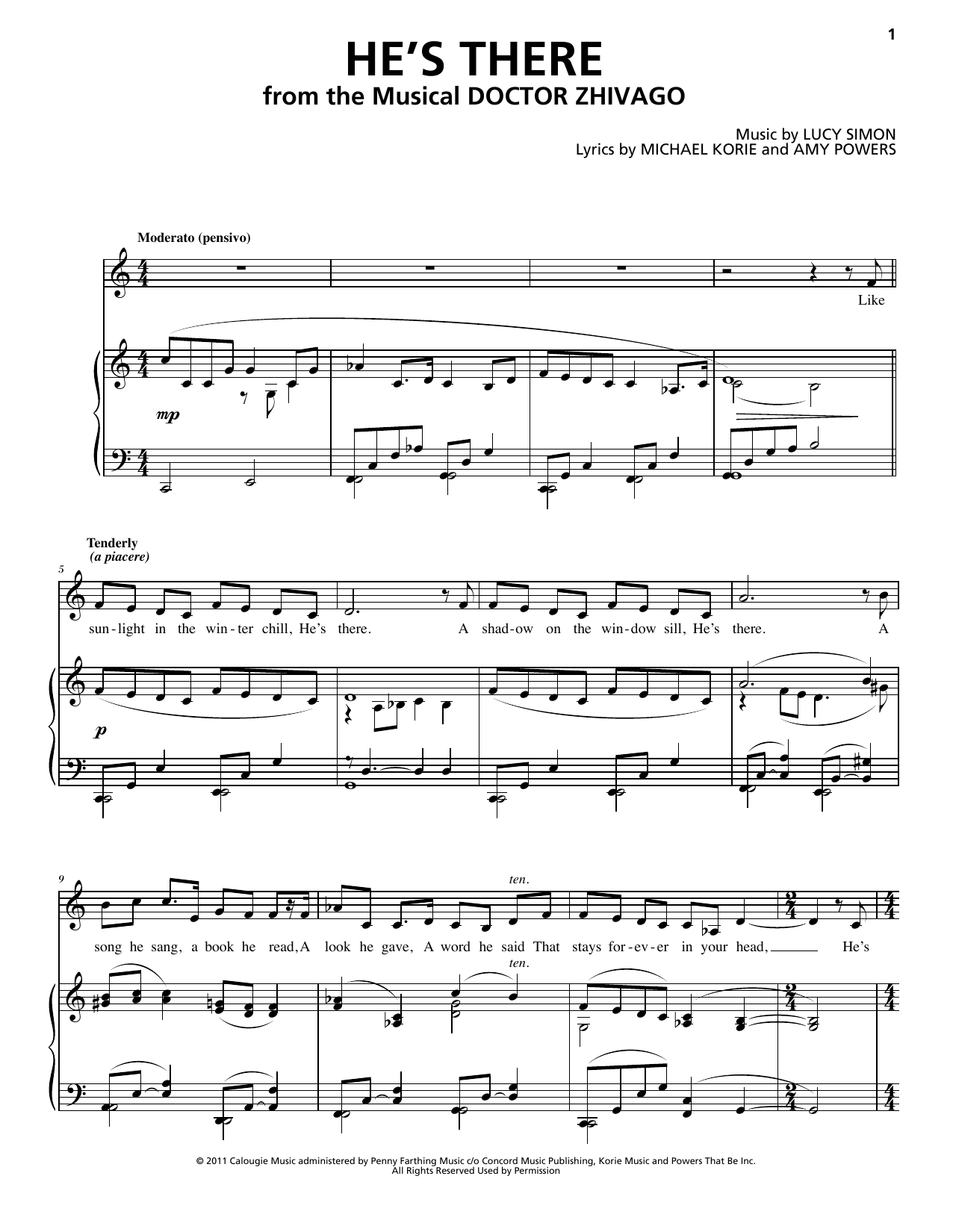 Lucy Simon Levine, Michael Korie & Amy Powers He's There sheet music, chords, lyrics - Printable PDF for Piano & Vocal