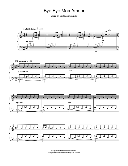 Learn to play Ludovico Einaudi Bye Bye Mon Amour sheet music for Piano in minutes. Ludovico Einaudi Bye Bye Mon Amour sheet music notes and chords