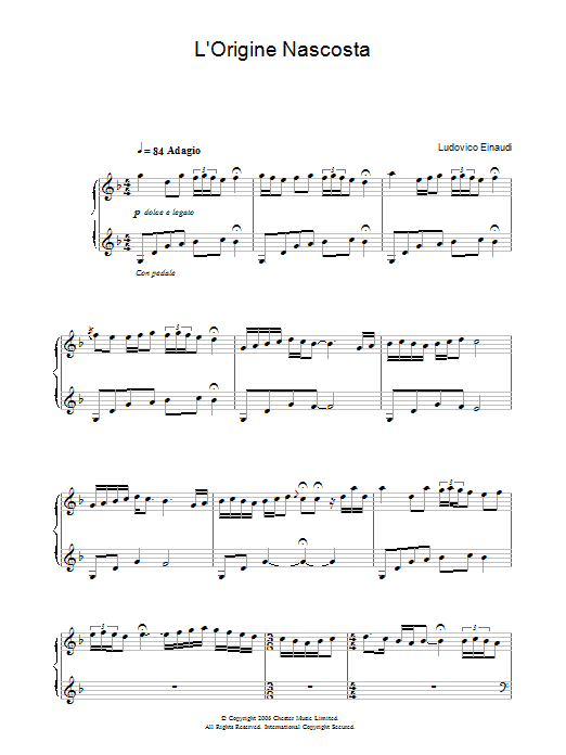 Ludovico Einaudi L'Origine Nascosta sheet music preview music notes and score for Piano including 3 page(s)