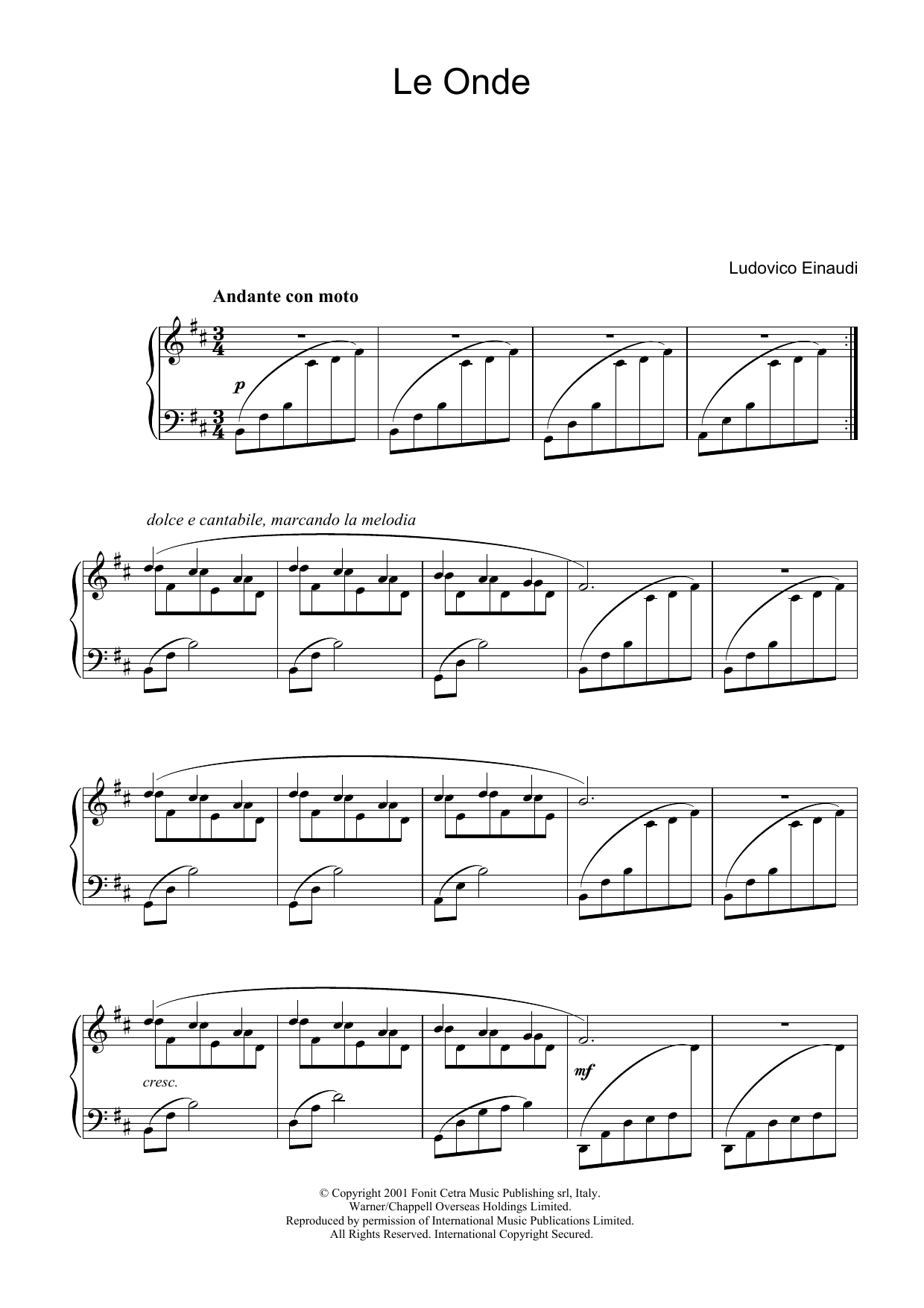 Learn to play Ludovico Einaudi Le Onde sheet music for Beginner Piano in minutes. Ludovico Einaudi Le Onde sheet music preview music notes and score for Beginner Piano including 3 page(s)