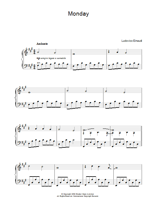 Ludovico Einaudi Monday sheet music preview music notes and score for Piano including 8 page(s)