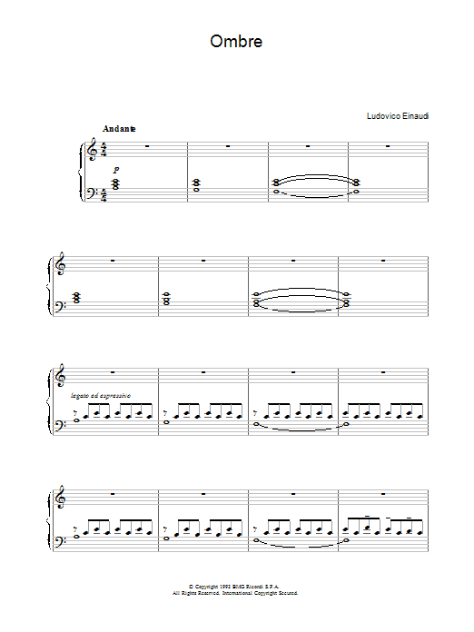 Ludovico Einaudi Ombre sheet music preview music notes and score for Piano including 5 page(s)