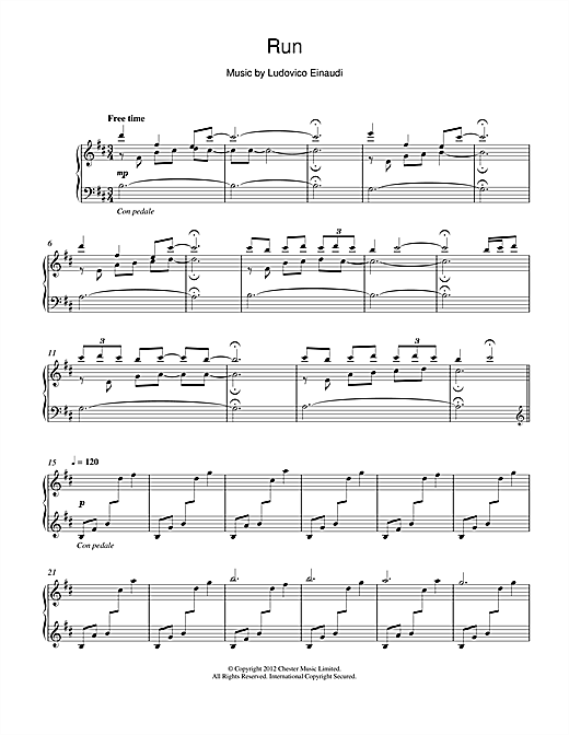 Learn to play Ludovico Einaudi Run sheet music for Piano in minutes. Ludovico Einaudi Run sheet music notes and chords