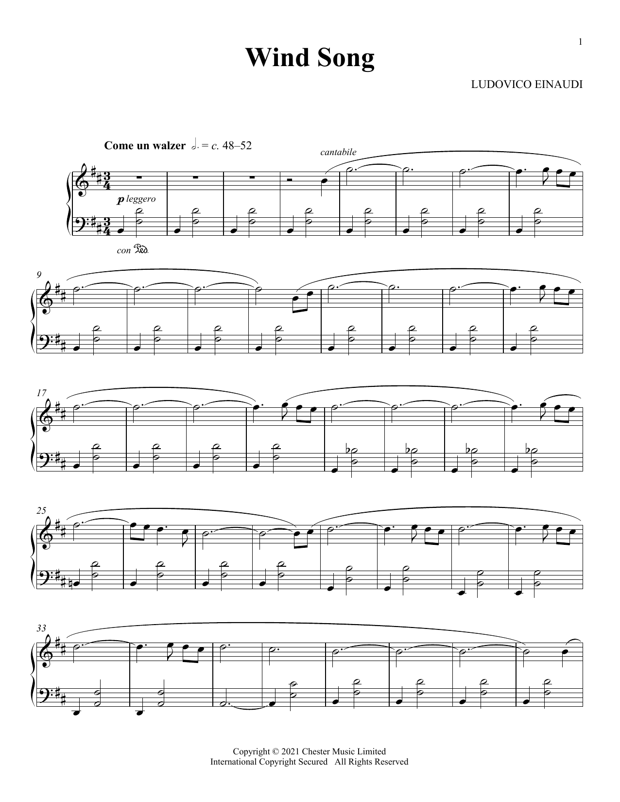 Ludovico Einaudi "Wind Song" Sheet Music & Chords Download 4Page