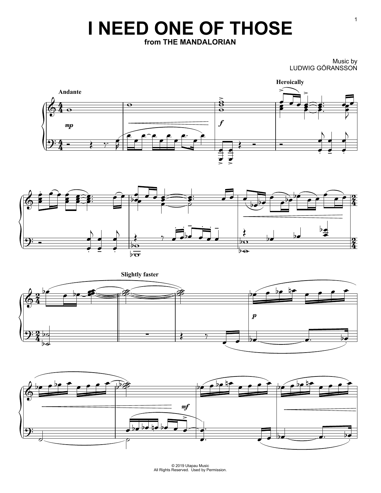 Ludwig Goransson I Need One Of Those (from Star Wars: The Mandalorian) sheet music, chords, lyrics - Printable PDF for Piano Solo