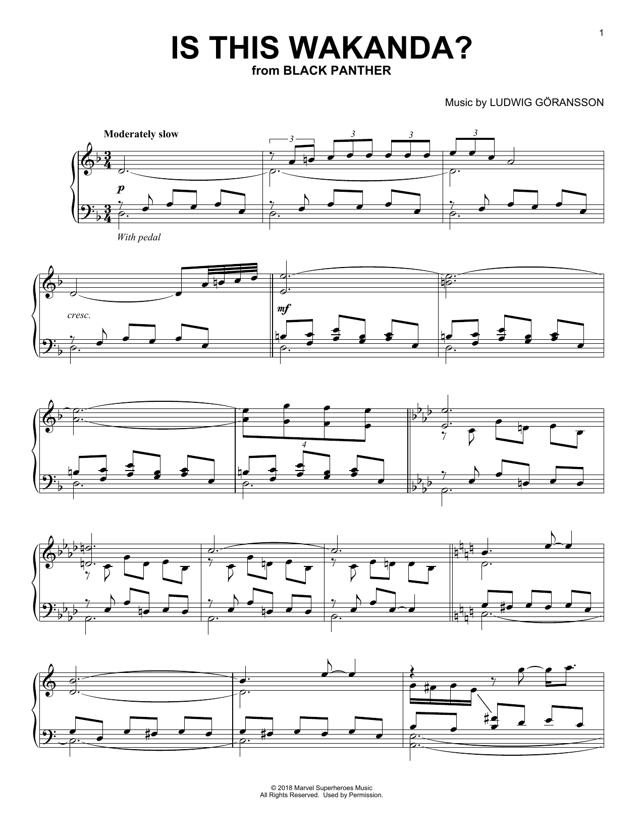 Ludwig Goransson Is This Wakanda? sheet music, chords, lyrics - Printable PDF for Piano