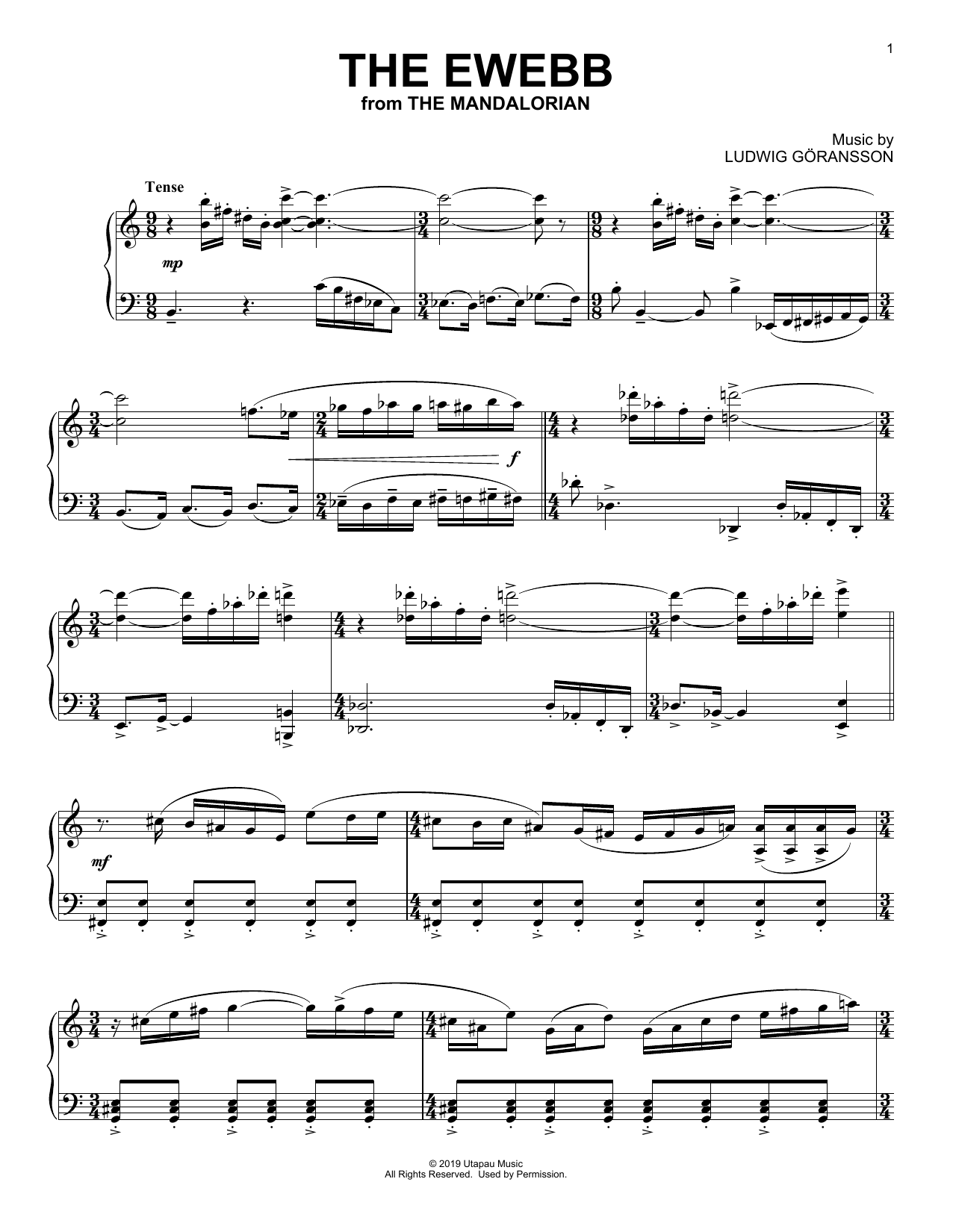 Ludwig Goransson The Ewebb (from Star Wars: The Mandalorian) sheet music, chords, lyrics - Printable PDF for Piano Solo