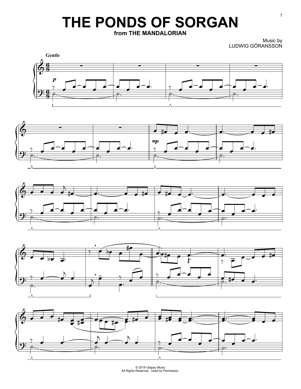 Ludwig Goransson The Ponds Of Sorgan (from Star Wars: The Mandalorian) sheet music, chords, lyrics - Printable PDF for Piano Solo