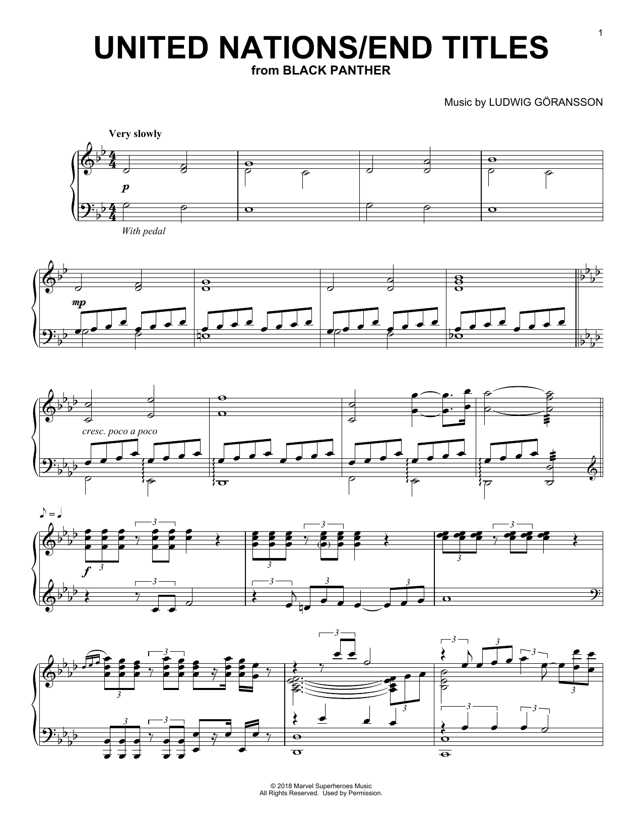 Ludwig Goransson United Nations/End Titles sheet music, chords, lyrics - Printable PDF for Piano