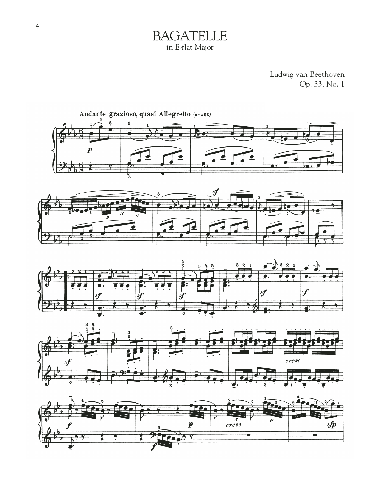 Ludwig van Beethoven Bagatelle In E-Flat Major, Op. 33, No. 1 sheet music, chords, lyrics - Printable PDF for Piano Solo