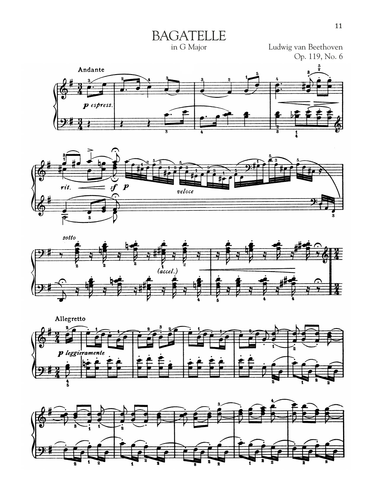 Ludwig van Beethoven Bagatelle In G Major, Op. 119, No. 6 sheet music, chords, lyrics - Printable PDF for Piano Solo