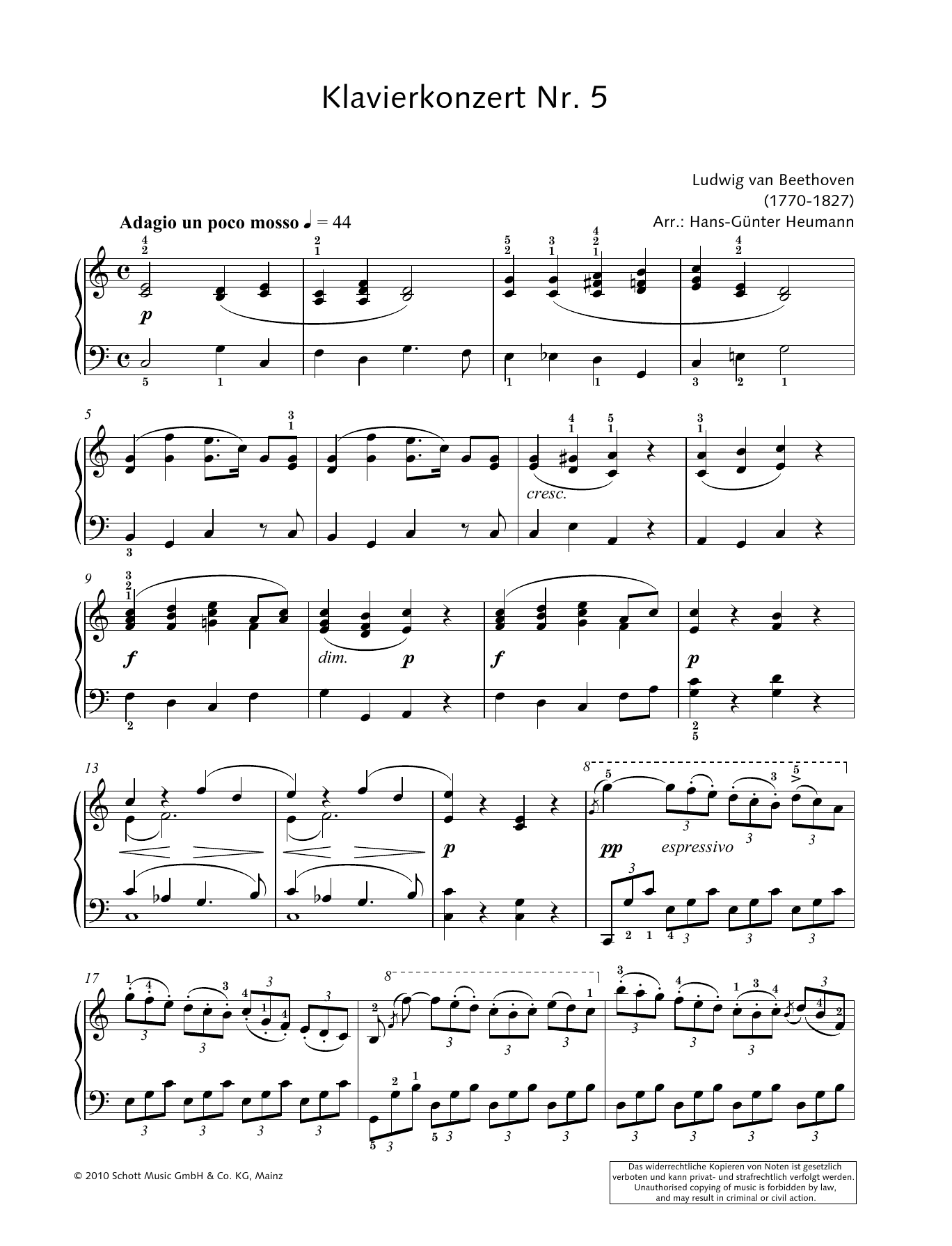 Ludwig van Beethoven Concerto for Piano and Orchestra No. 5 in E-flat major sheet music, chords, lyrics - Printable PDF for Piano Solo