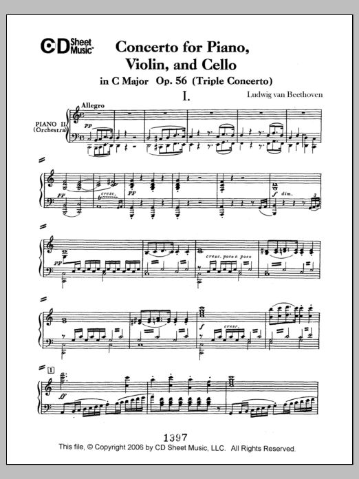 Ludwig van Beethoven Concerto For Piano, Violin, And Cello (triple Concerto), Op. 56 sheet music, chords, lyrics - Printable PDF for Piano Solo