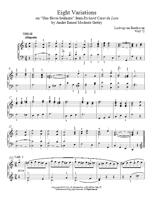 Ludwig van Beethoven Eight Variations On 