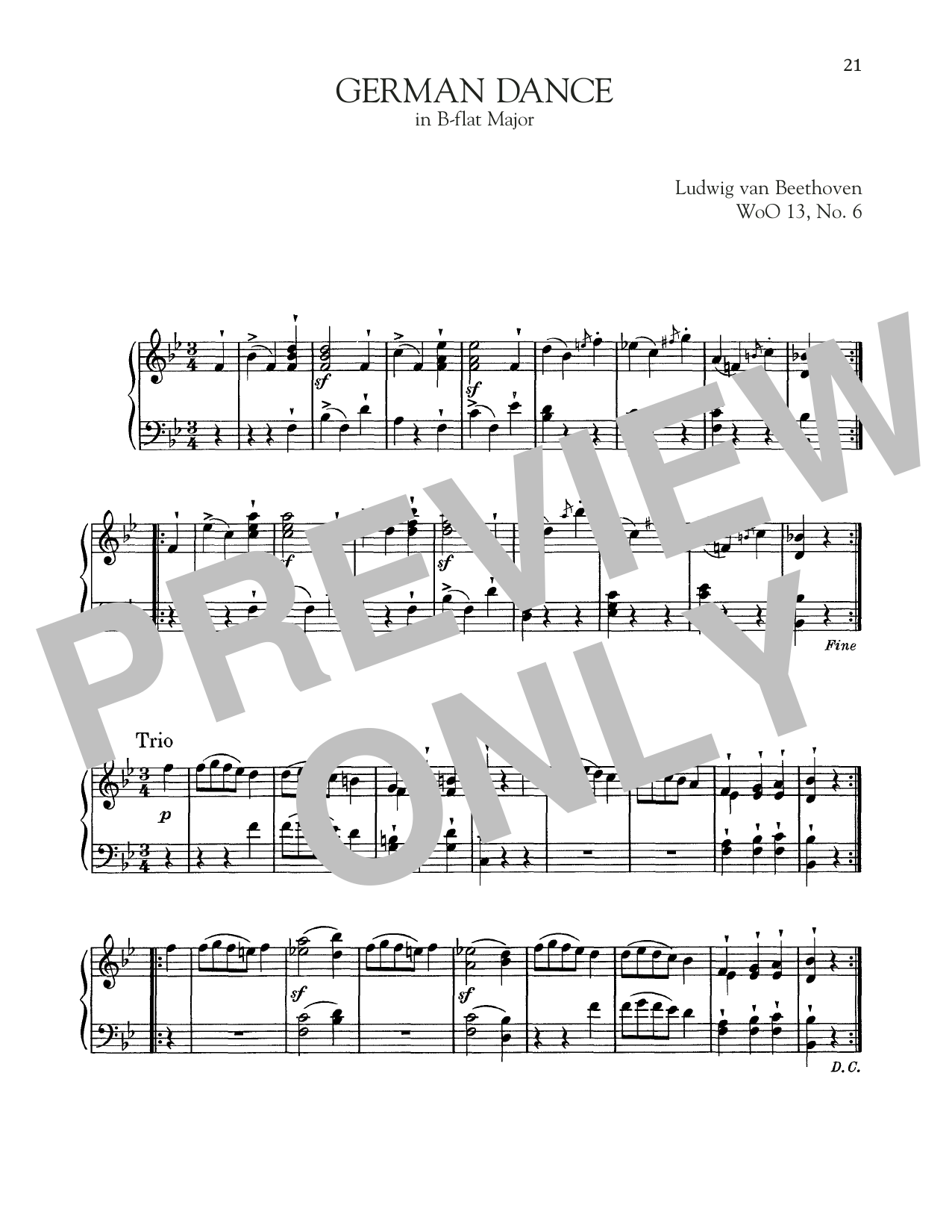 Ludwig van Beethoven German Dance In B-Flat Major, WoO 13, No. 6 sheet music, chords, lyrics - Printable PDF for Piano Solo