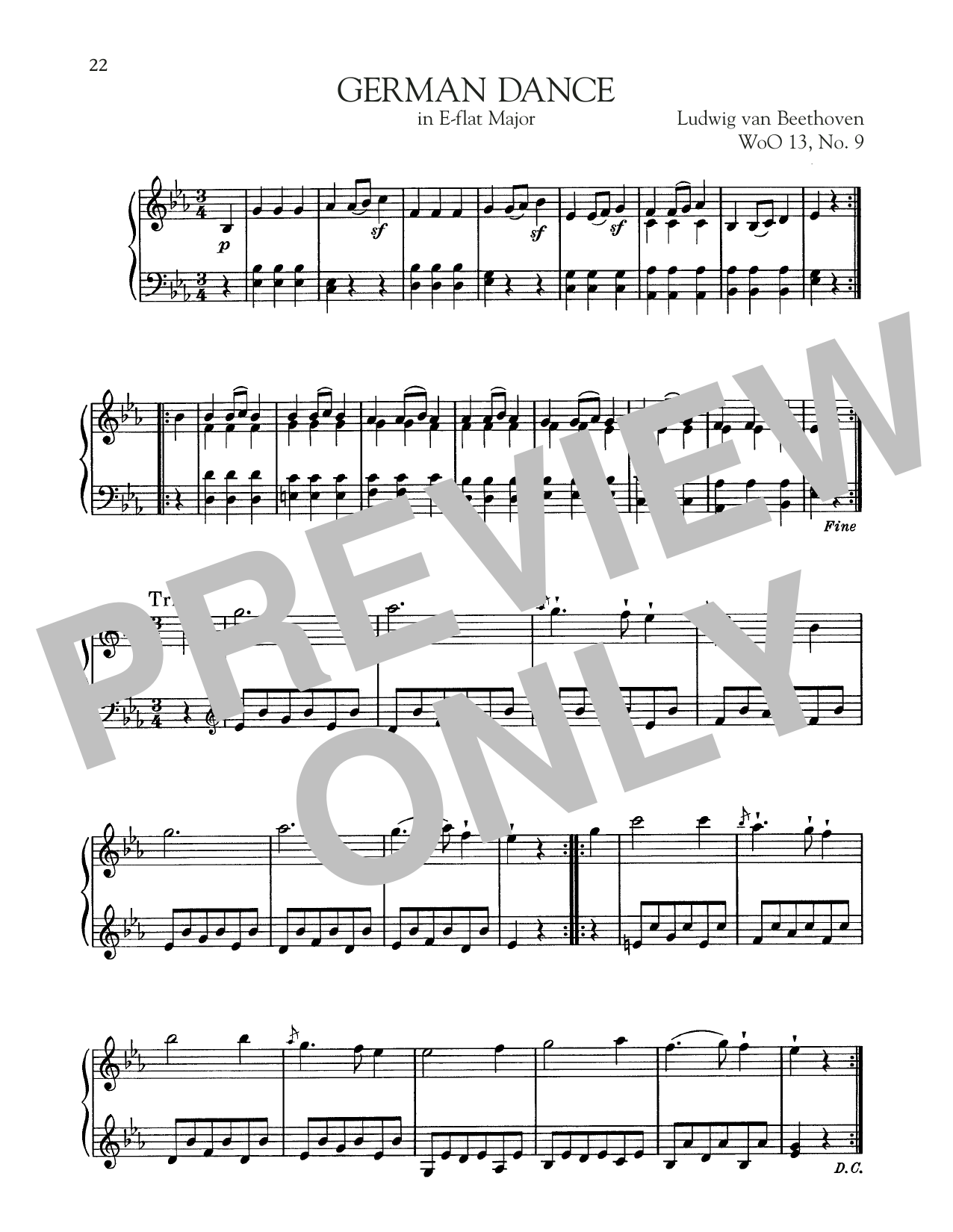 Ludwig van Beethoven German Dance In E-Flat Major, WoO 13, No. 9 sheet music, chords, lyrics - Printable PDF for Piano Solo