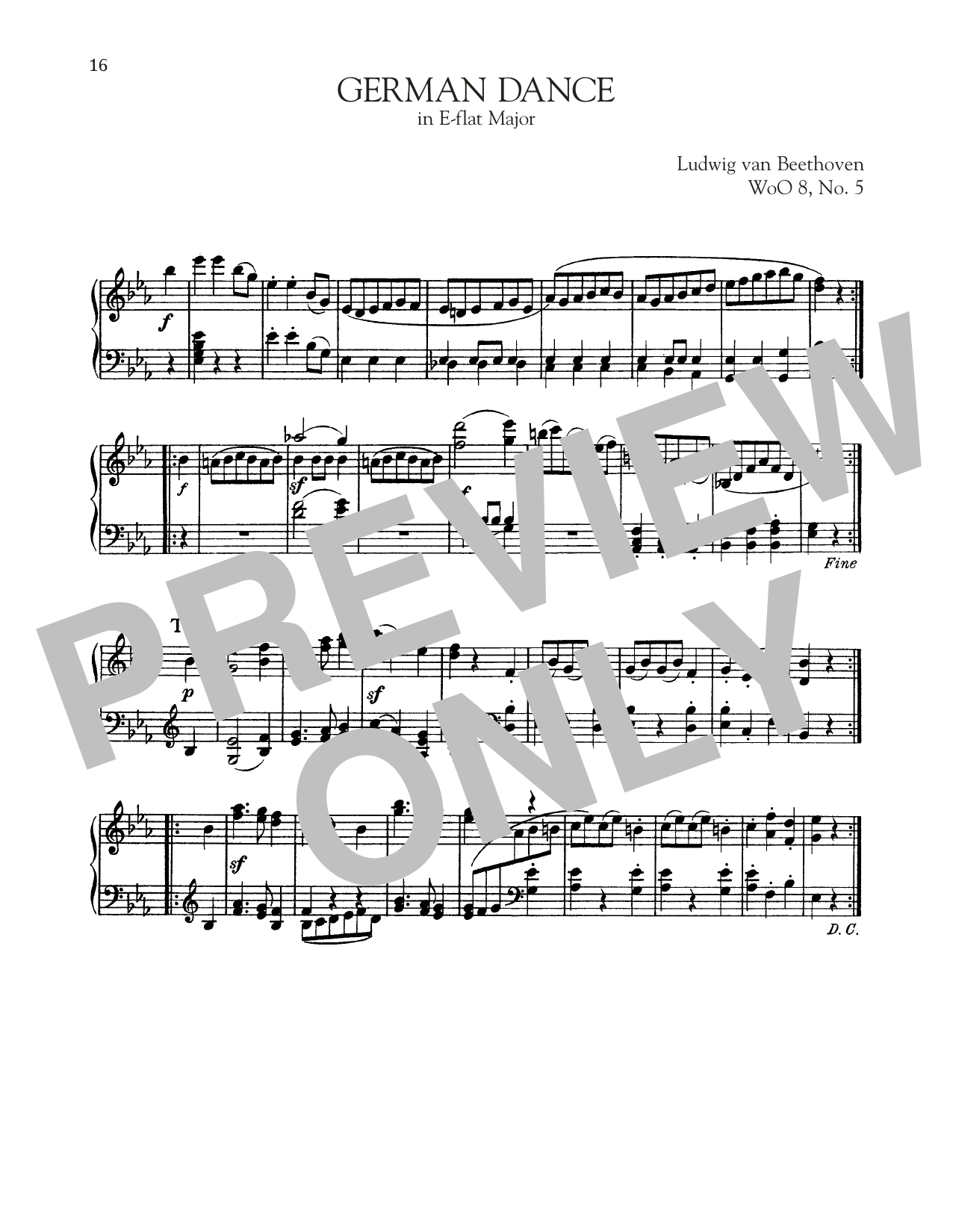 Ludwig van Beethoven German Dance In E-Flat Major, WoO 8, No. 5 sheet music, chords, lyrics - Printable PDF for Piano Solo