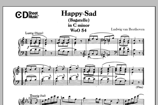 Ludwig van Beethoven Happy-sad (bagatelle) In C Major (lustig-traurig), Woo 54 sheet music, chords, lyrics - Printable PDF for Piano Solo