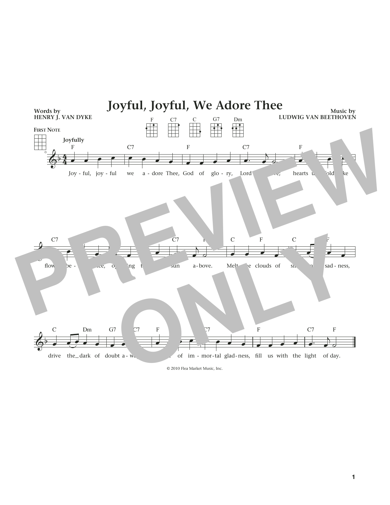 Ludwig van Beethoven Joyful, Joyful, We Adore Thee sheet music, chords, lyrics - Printable PDF for Ukulele