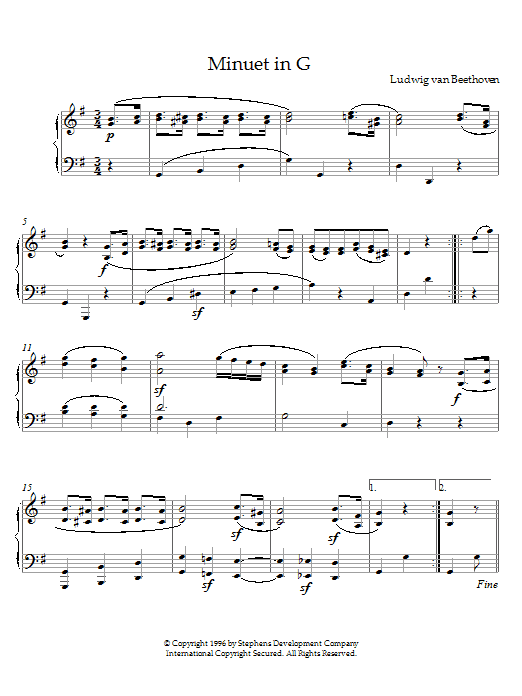 Ludwig van Beethoven Minuet In G, Op. 10, No. 2 sheet music, chords, lyrics - Printable PDF for Piano