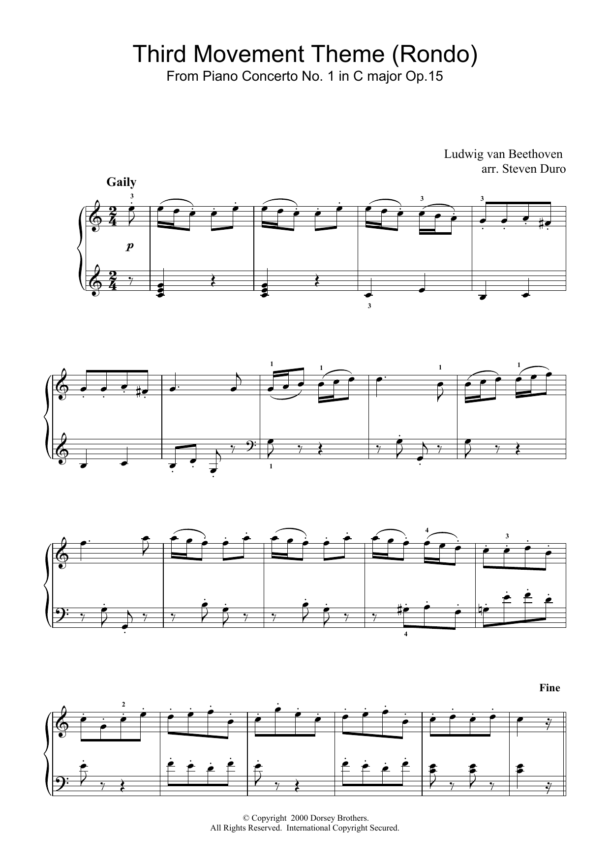 Ludwig van Beethoven Piano Concerto No.1 in C Major Op.15, Rondo sheet music, chords, lyrics - Printable PDF for Beginner Piano