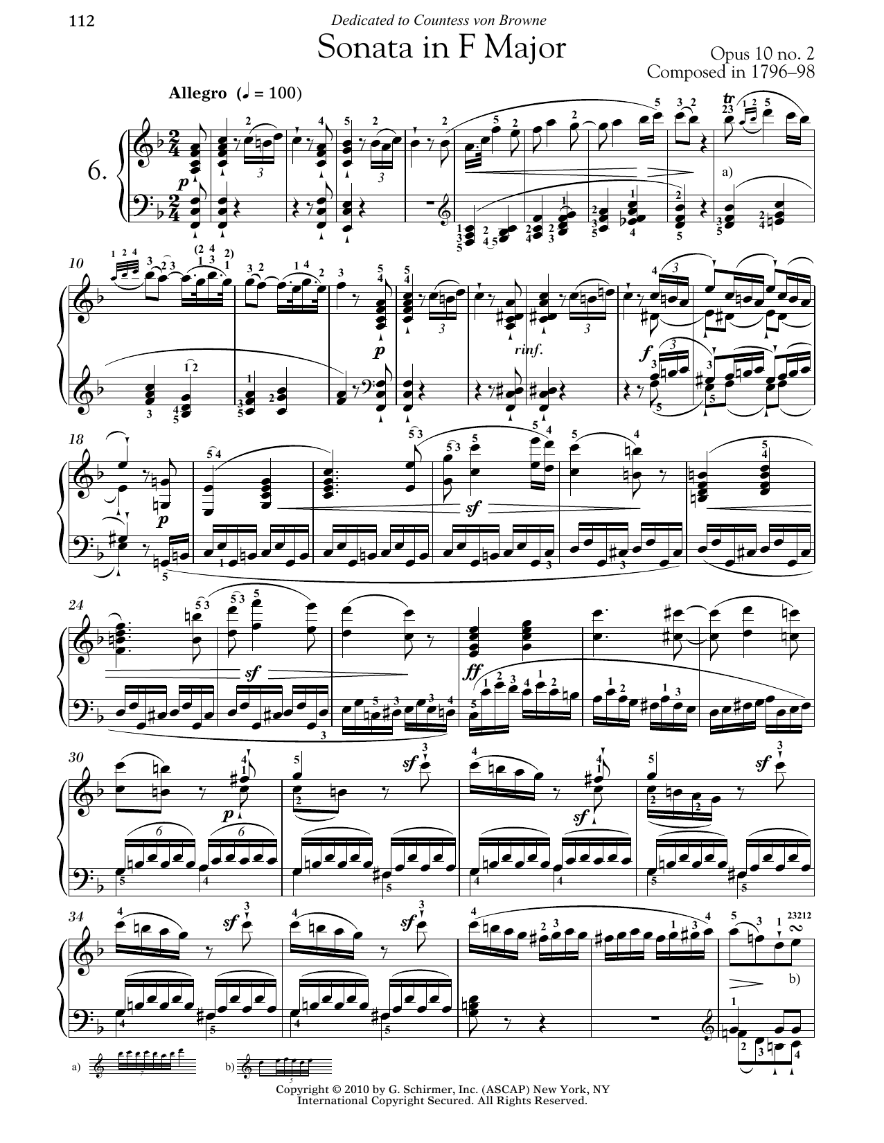 Ludwig van Beethoven Piano Sonata No. 6 In F Major, Op. 10, No. 2 sheet music, chords, lyrics - Printable PDF for Piano