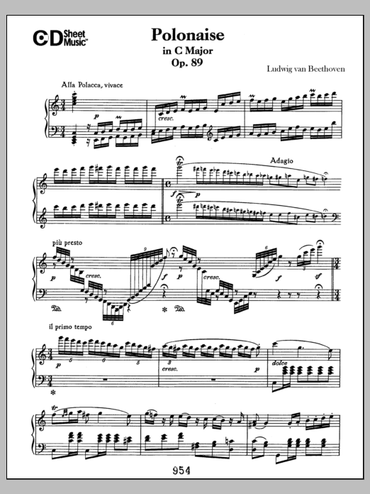 Ludwig van Beethoven Polonaise In C Major, Op. 89 sheet music, chords, lyrics - Printable PDF for Piano Solo