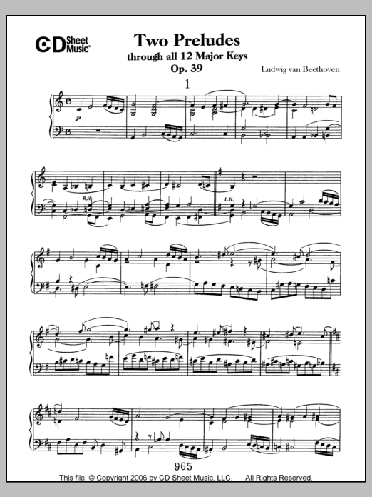 Ludwig van Beethoven Preludes (2) Through All 12 Major Keys, Op. 39 sheet music, chords, lyrics - Printable PDF for Piano Solo