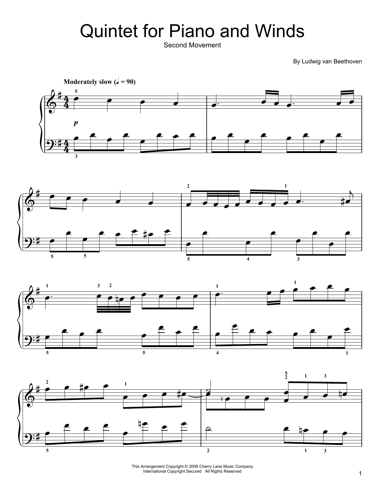 Ludwig van Beethoven Andante sheet music, chords, lyrics - Printable PDF for Easy Piano