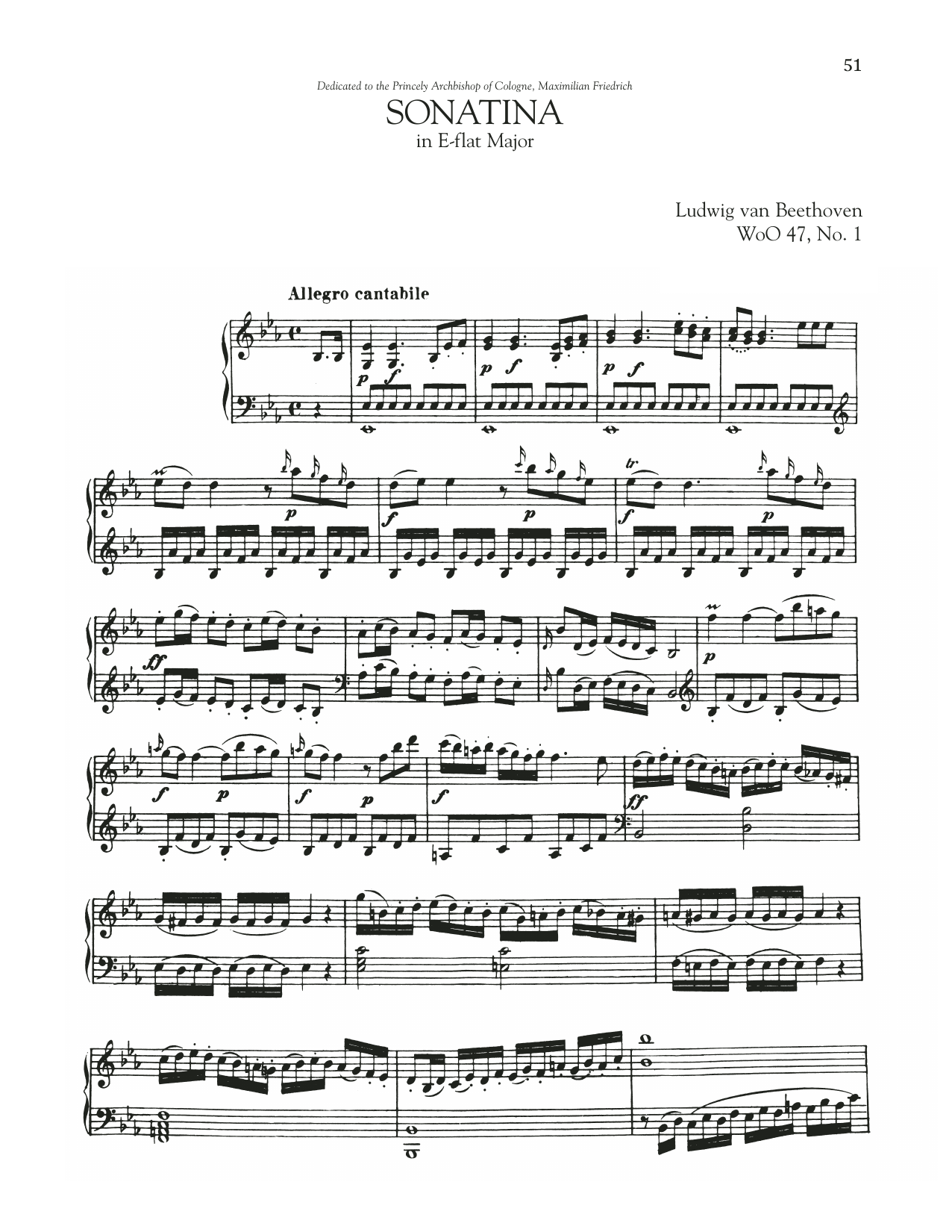 Ludwig van Beethoven Sonata In E-Flat Major, WoO 47, No. 1 sheet music, chords, lyrics - Printable PDF for Piano Solo
