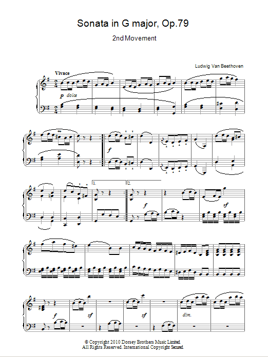 Ludwig van Beethoven Sonata In G Major Op. 79 2nd Movement sheet music, chords, lyrics - Printable PDF for Piano