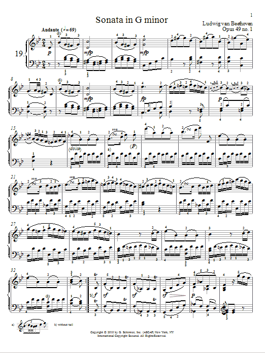 Ludwig van Beethoven Sonata in G Minor, Op. 49, No. 1 sheet music, chords, lyrics - Printable PDF for Piano