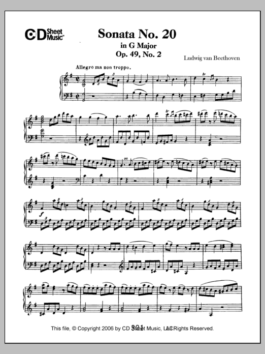 Ludwig van Beethoven Sonata No. 20 In G Major, Op. 49, No. 2 sheet music, chords, lyrics - Printable PDF for Piano Solo