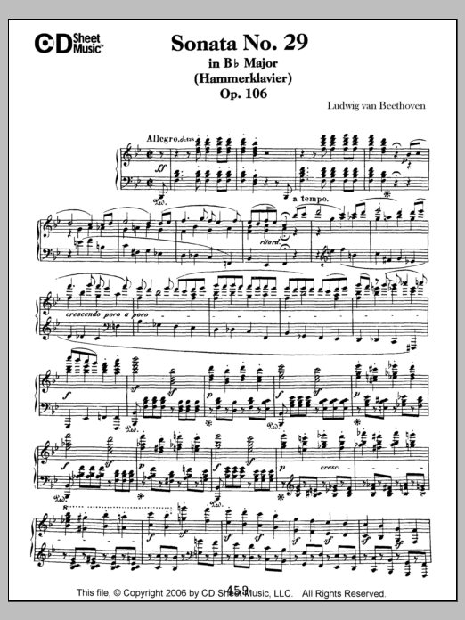 Ludwig van Beethoven Sonata No. 29 In B-flat Major (hammerklavier), Op. 106 sheet music, chords, lyrics - Printable PDF for Piano Solo