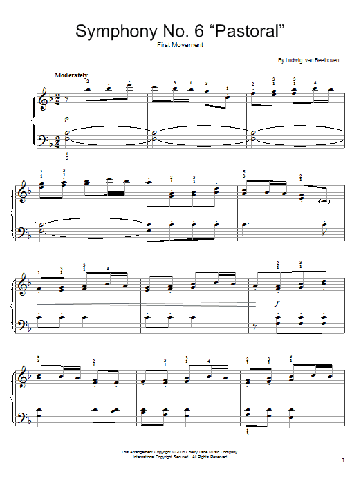Ludwig van Beethoven Symphony No.6 In F Major (Pastoral), 3rd Movement sheet music, chords, lyrics - Printable PDF for Easy Piano